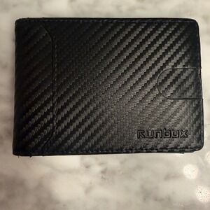 Runbox Mens Carbon Fiber Bifold Wallet with Money Clip Black Teal Green Slim EDC